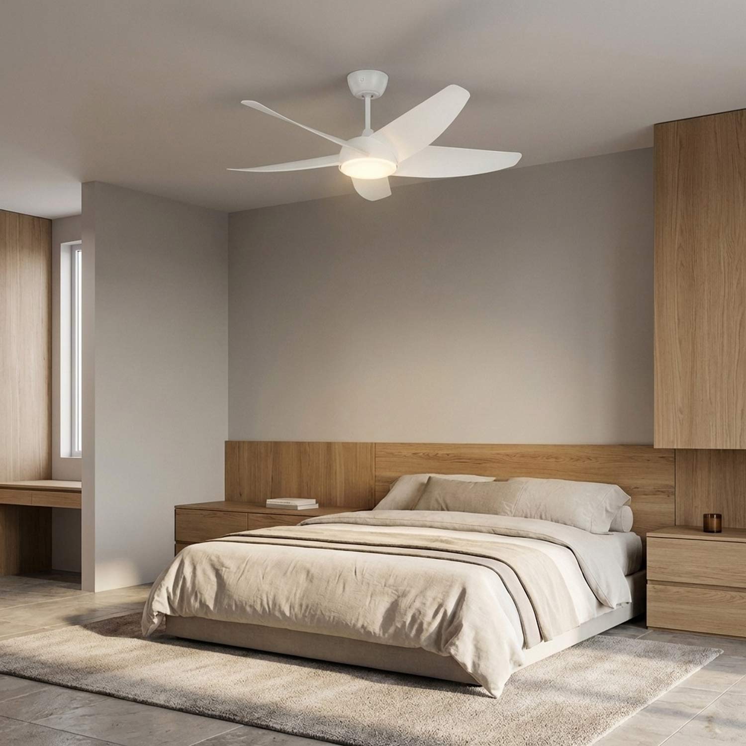 Arkdale Smart LED Ceiling Fan in bedroom.