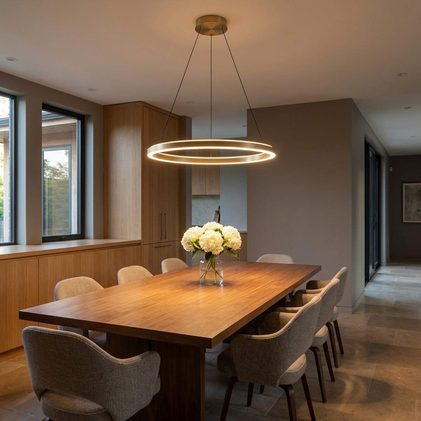 Aro LED Chandelier in dining room.