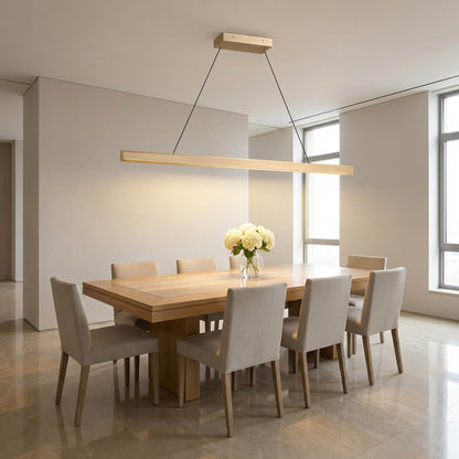Aro Linear LED Chandelier in dining room.