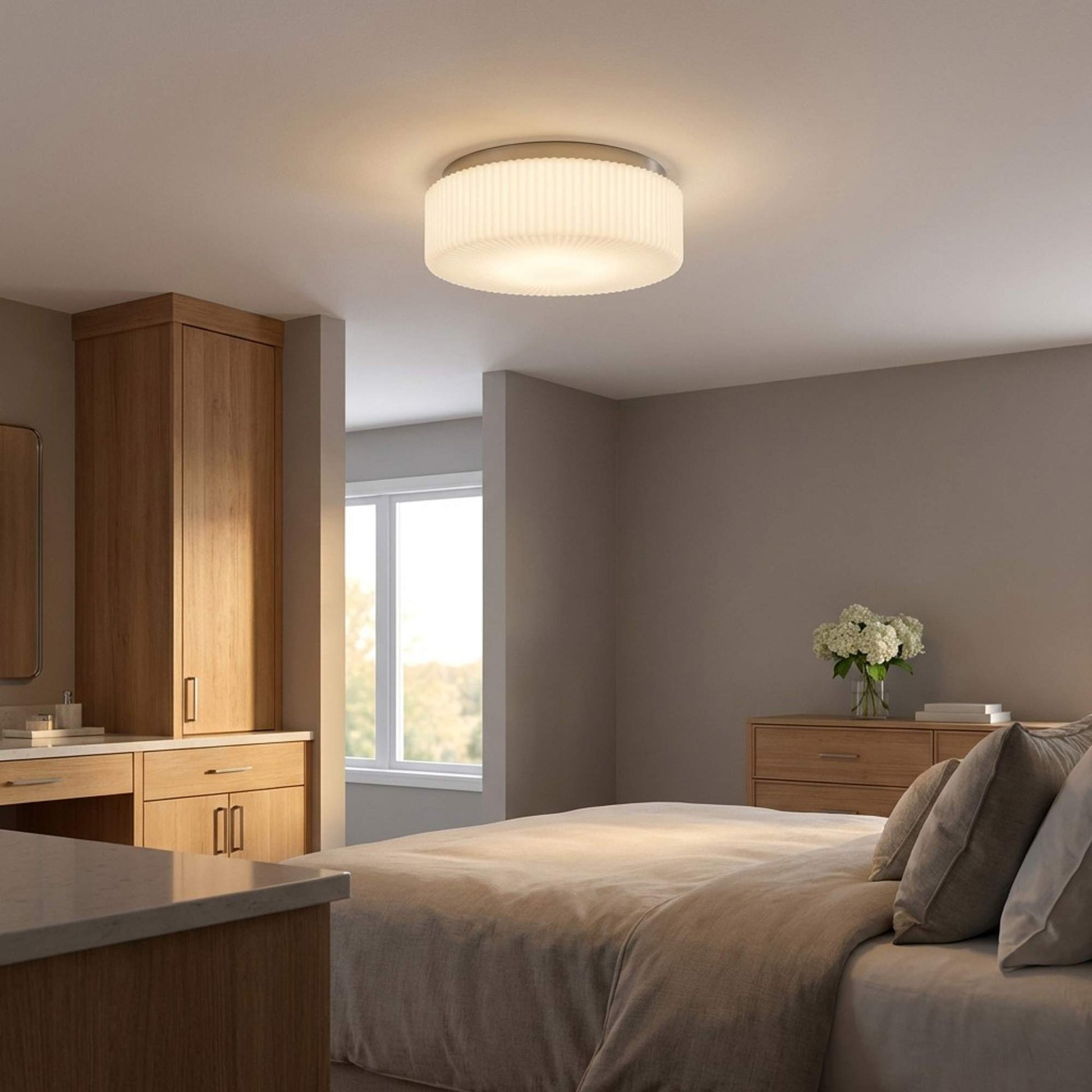 Axira Flush Mount Ceiling Light in bedroom.