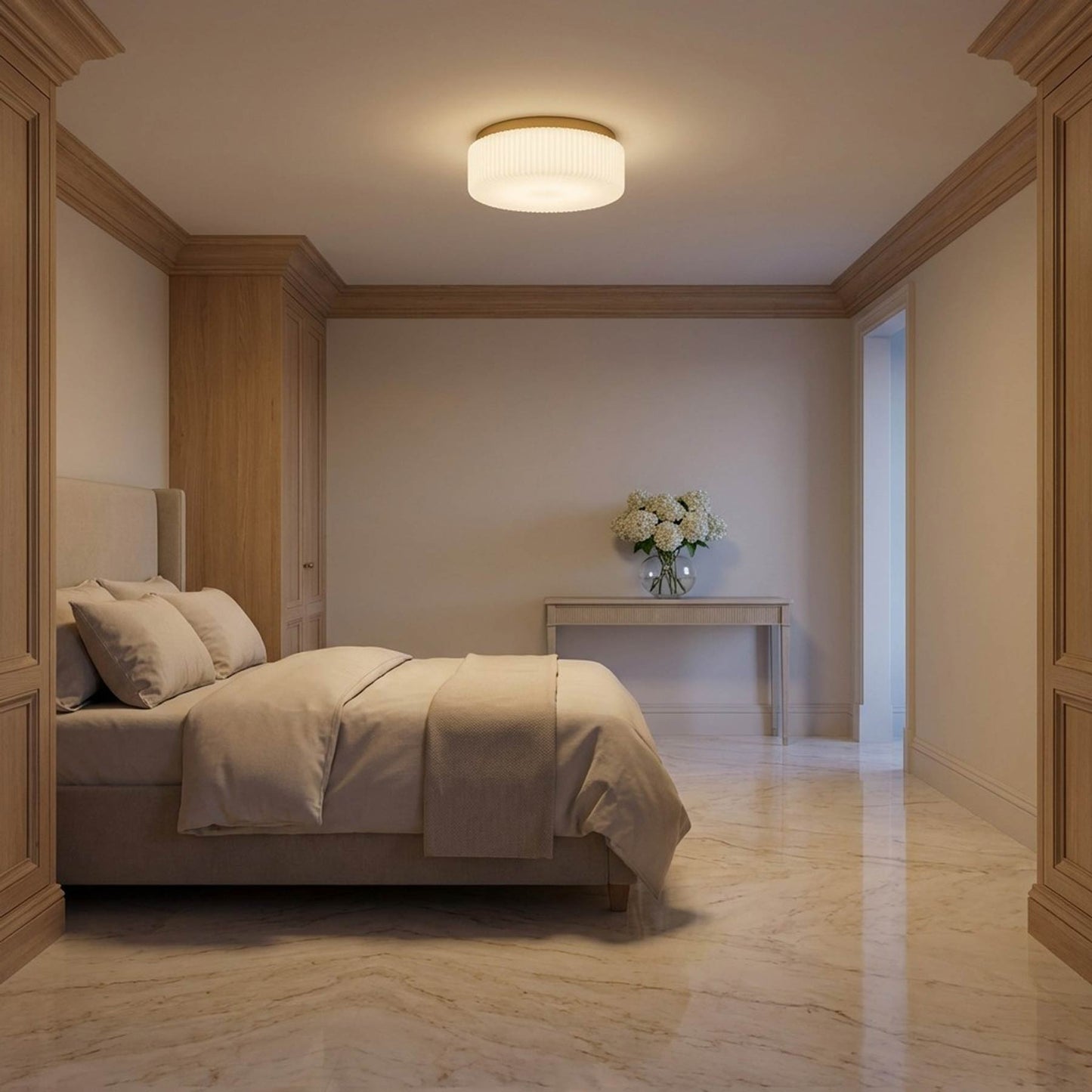 Axira Flush Mount Ceiling Light in bedroom.