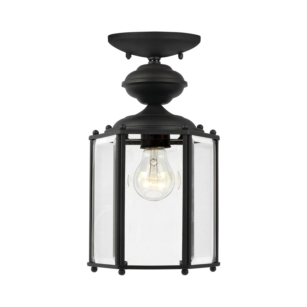 Classico Outdoor Semi-Flush Convertible Pendant Light in Black.