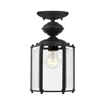 Classico Outdoor Semi-Flush Convertible Pendant Light in Black.