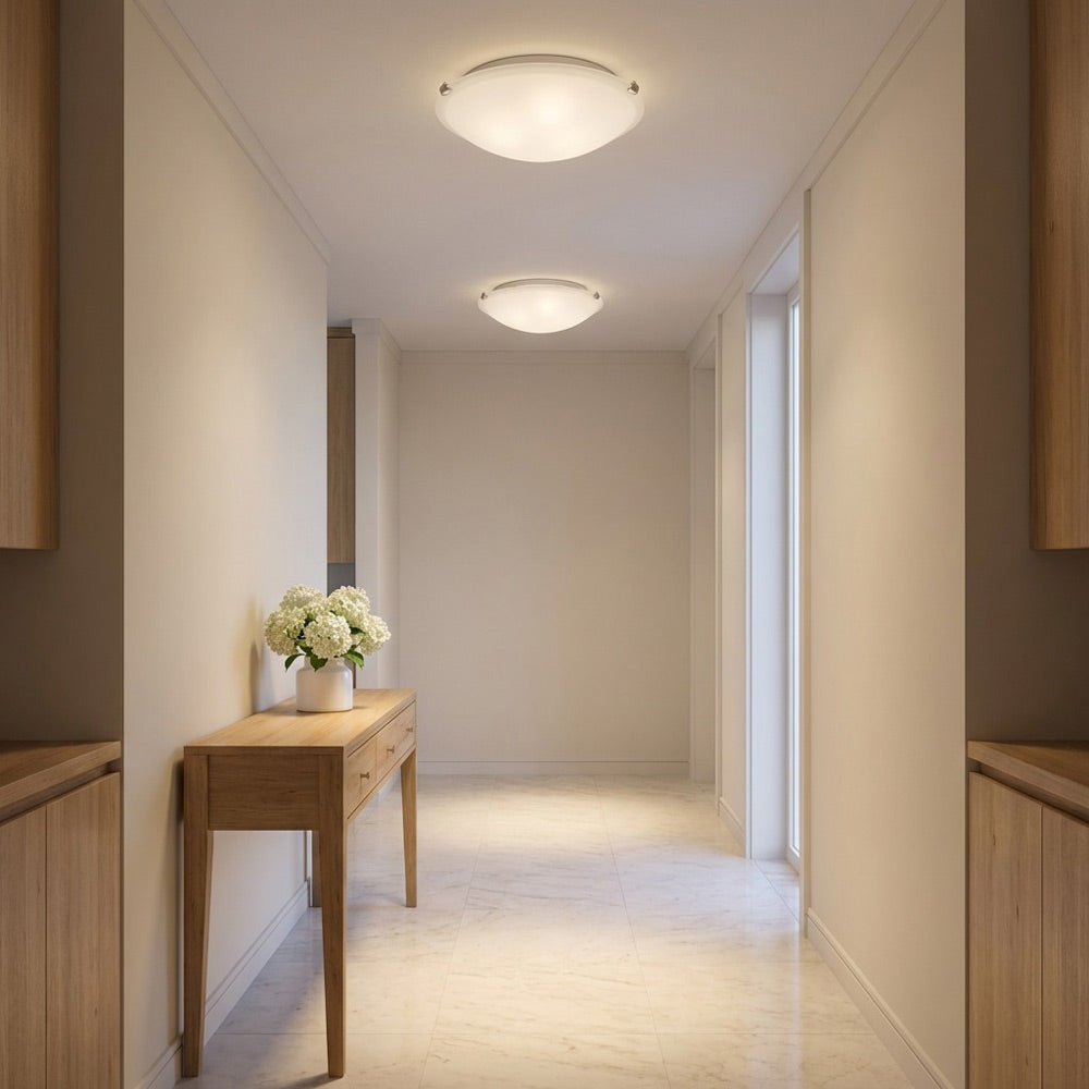 Clip Flush Mount Ceiling Light in hallway.