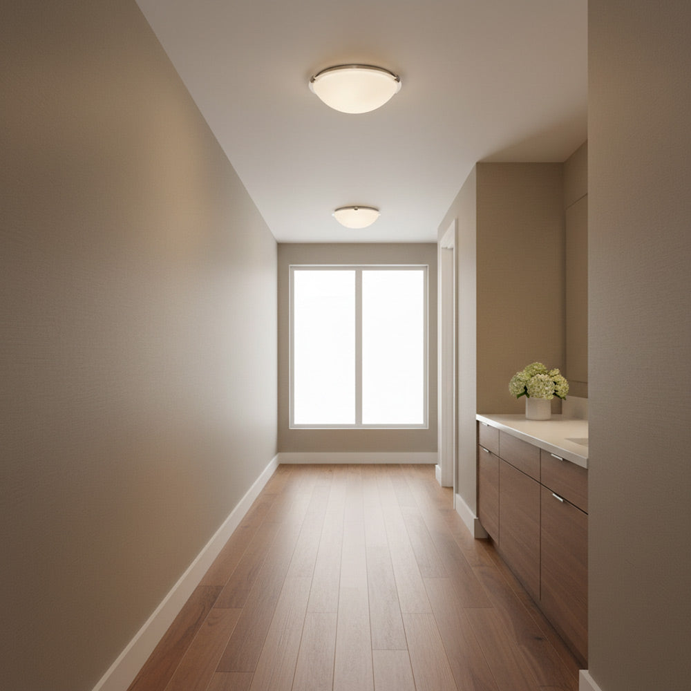 Clip Flush Mount Ceiling Light in hallway.