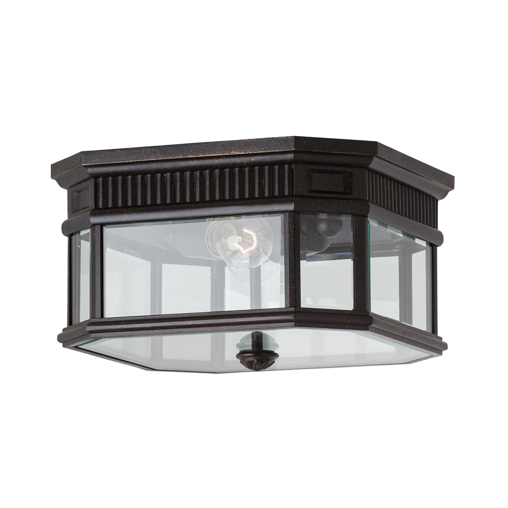 Cotswold Lane Outdoor Flush Mount Ceiling Light in Grecian Bronze (Clear Beveled).