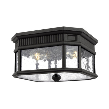 Cotswold Lane Outdoor Flush Mount Ceiling Light in Black (Clear Seeded).