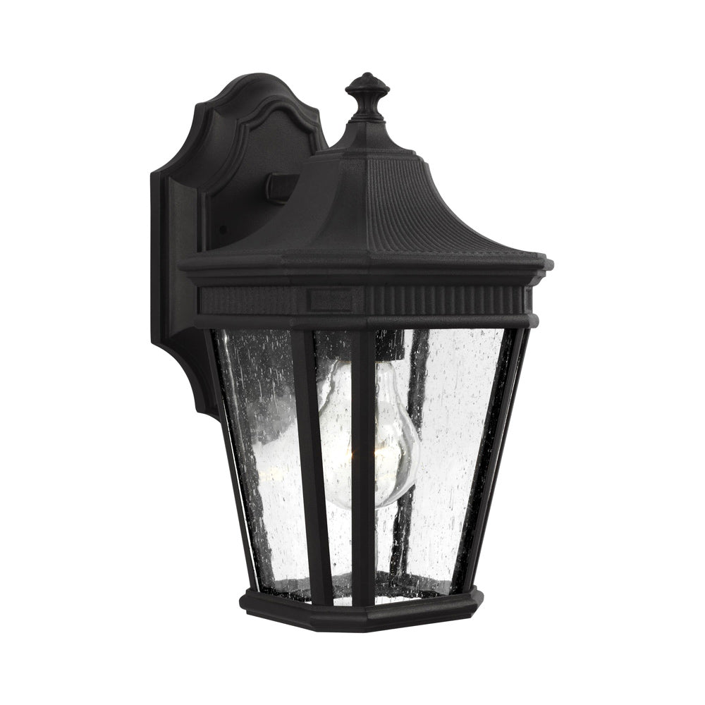 Cotswold Lane Outdoor Lantern Wall Light in Black (Clear Seeded).