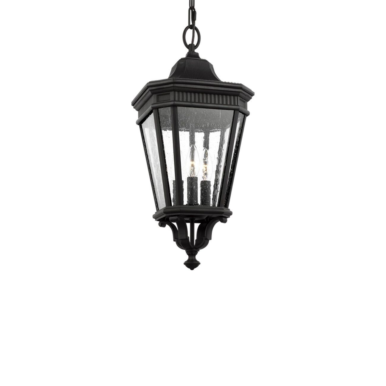 Cotswold Lane Outdoor Pendant Light in Black/Clear Seeded (Small).