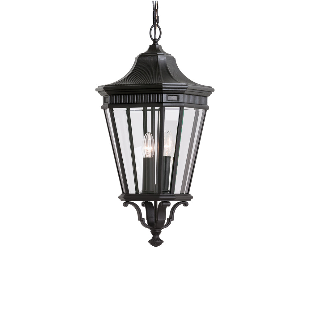 Cotswold Lane Outdoor Pendant Light in Black/Clear Beveled (Medium).