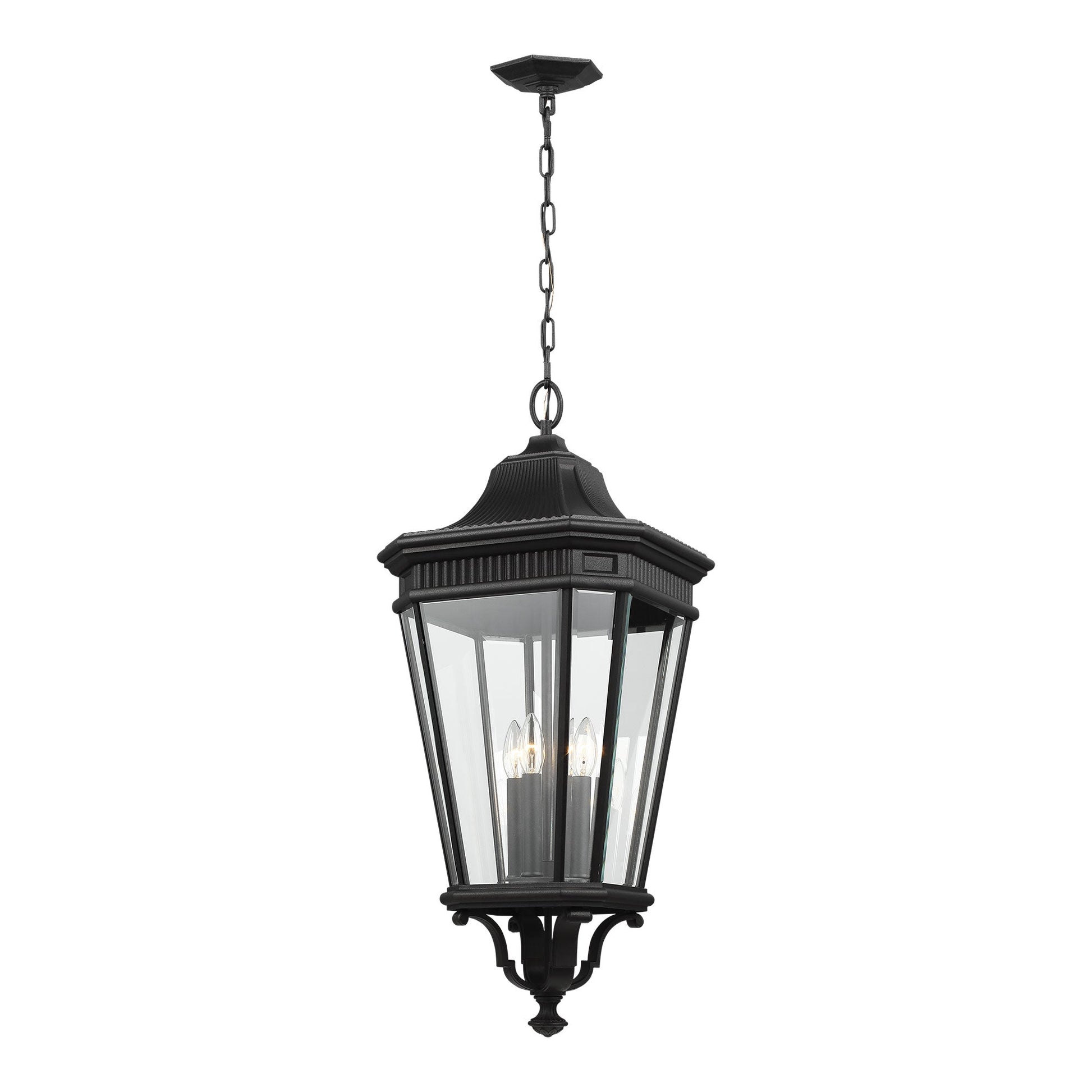 Cotswold Lane Outdoor Pendant Light in Black/Clear Beveled (Large).