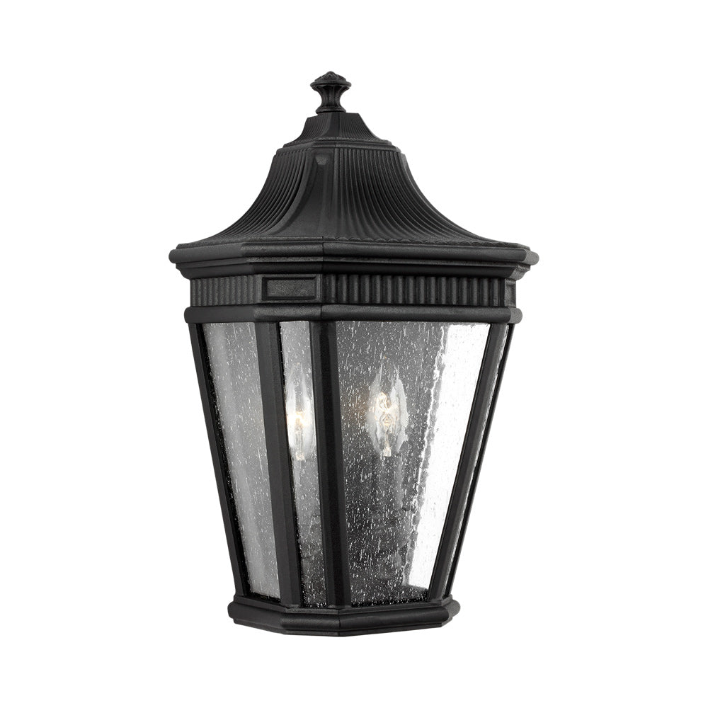 Cotswold Lane Outdoor Pocket Wall Light in Black/Clear Seeded.