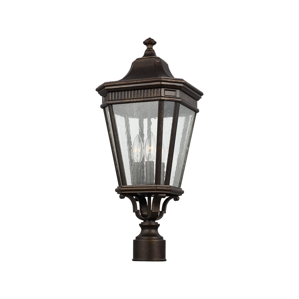 Cotswold Lane Outdoor Post Light in Grecian Bronze/Clear Seeded (Small).