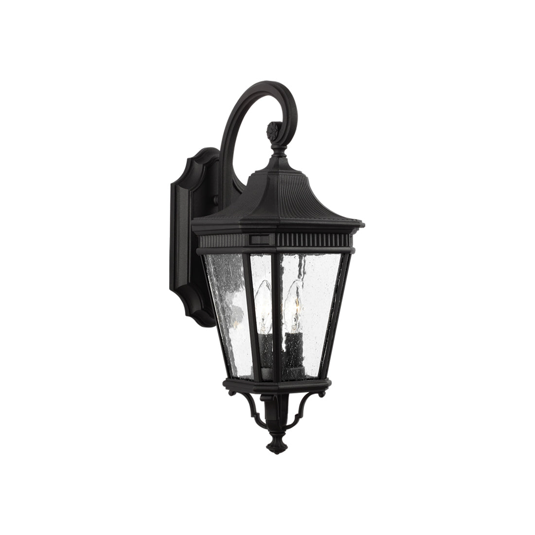 Cotswold Lane Outdoor Wall Light in Black/Clear Seeded (Small).