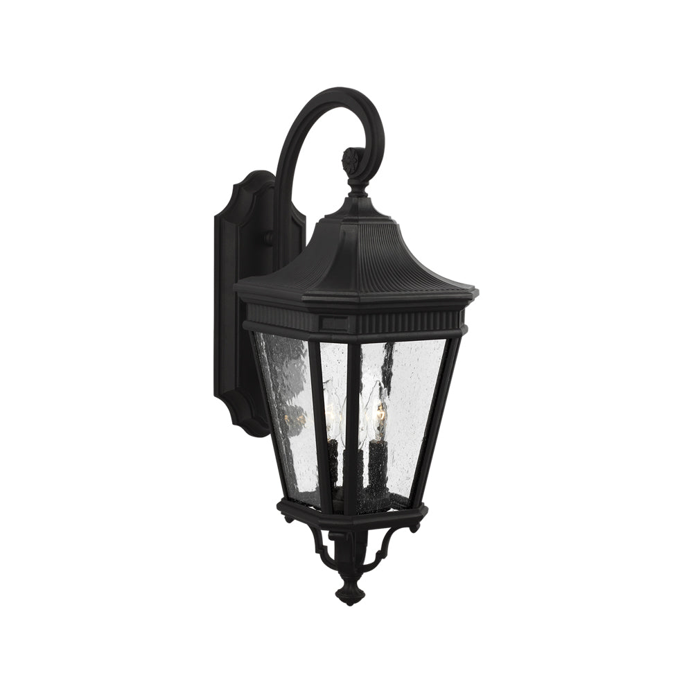 Cotswold Lane Outdoor Wall Light in Black/Clear Seeded (Medium).