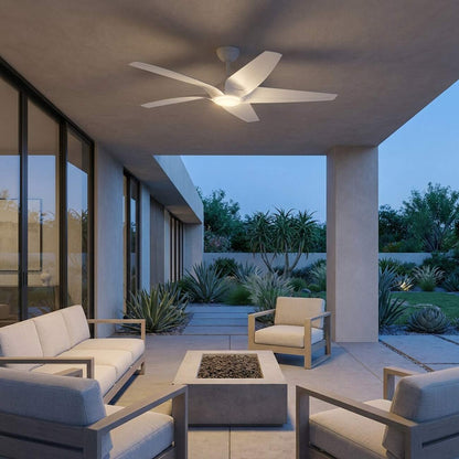 Dellwood Coastal Smart LED Ceiling Fan in porch.