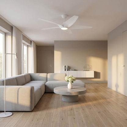 Dellwood Coastal Smart LED Ceiling Fan in living room.