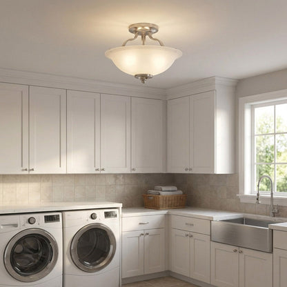 Emmons Semi-Flush Mount Ceiling Light in laundry room.