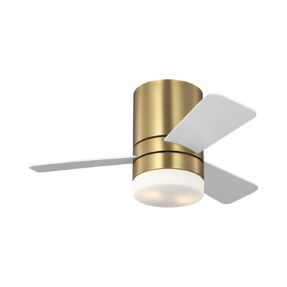 Era Hugger LED Ceiling Fan in Burnished Brass/Matte White.