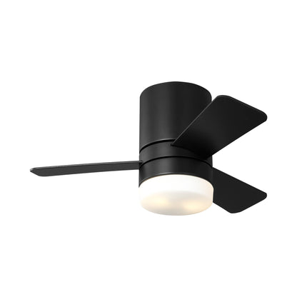 Era Hugger LED Ceiling Fan in Midnight Black/Midnight Black/American Walnut.