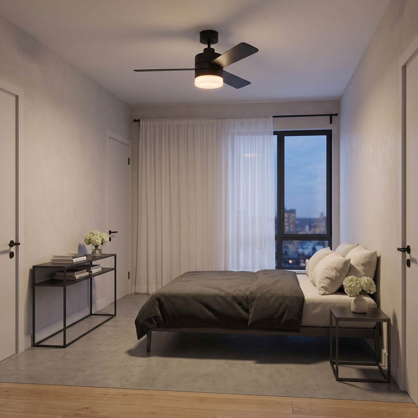 Era LED Ceiling Fan in bedroom.
