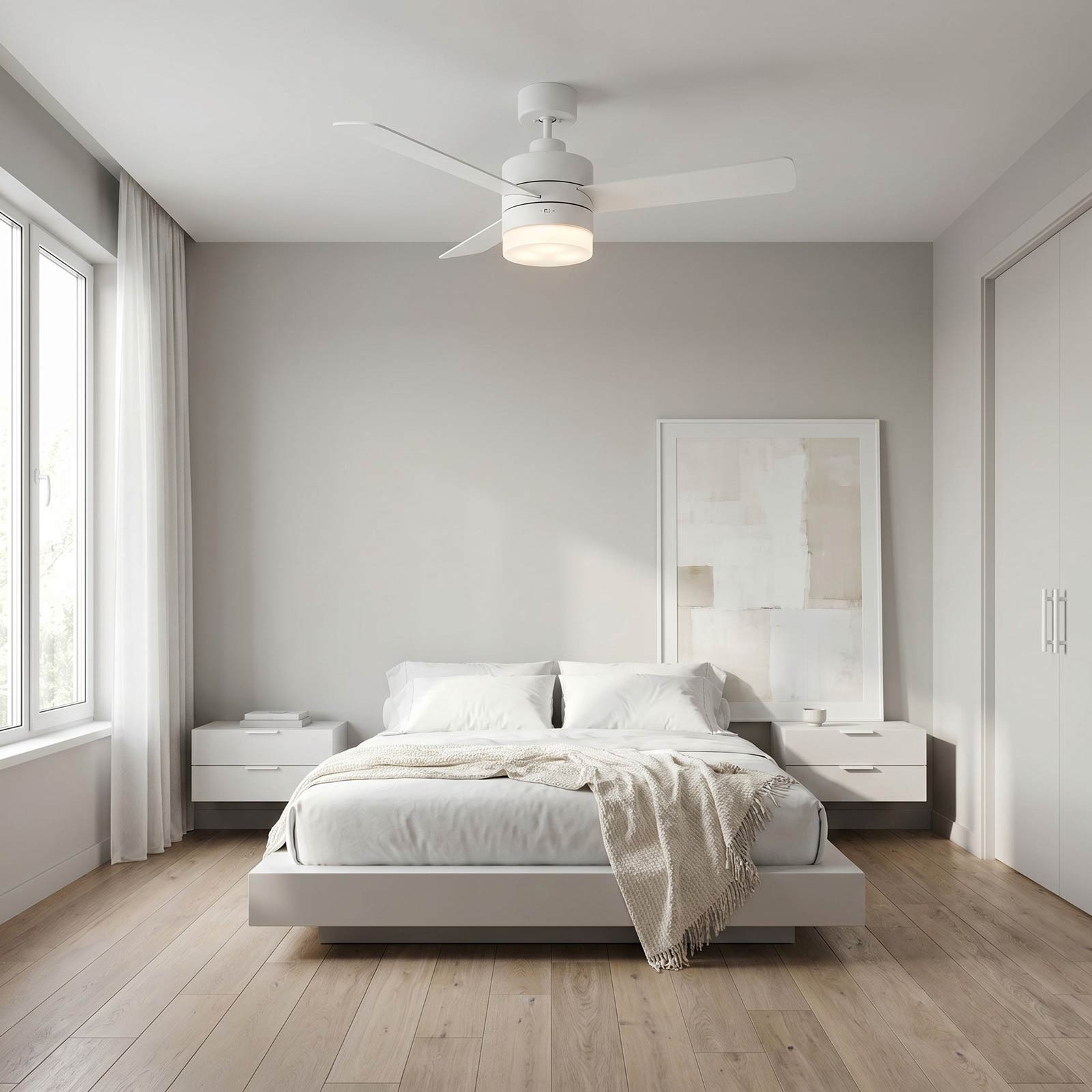Era LED Ceiling Fan in bedroom.