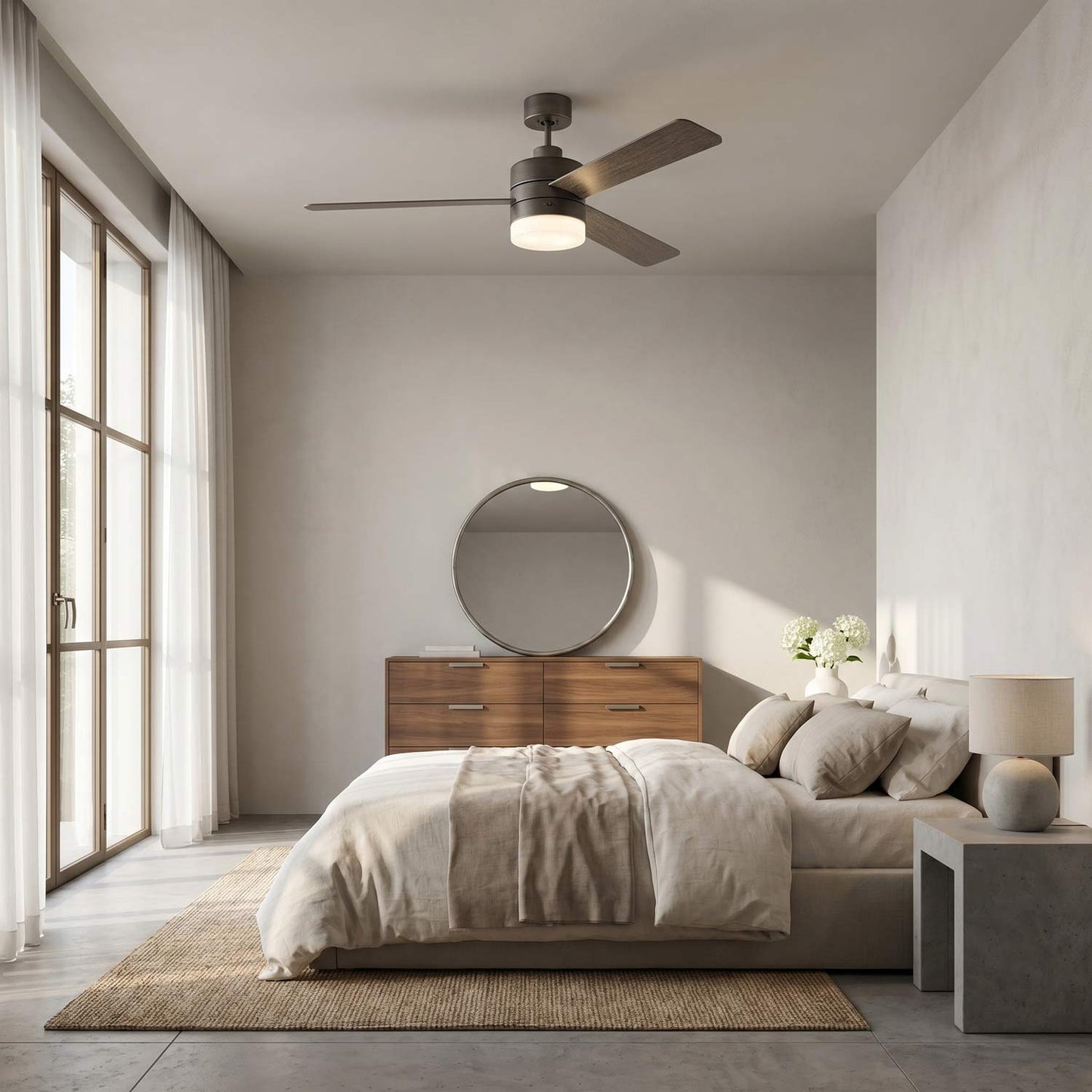 Era LED Ceiling Fan in bedroom.
