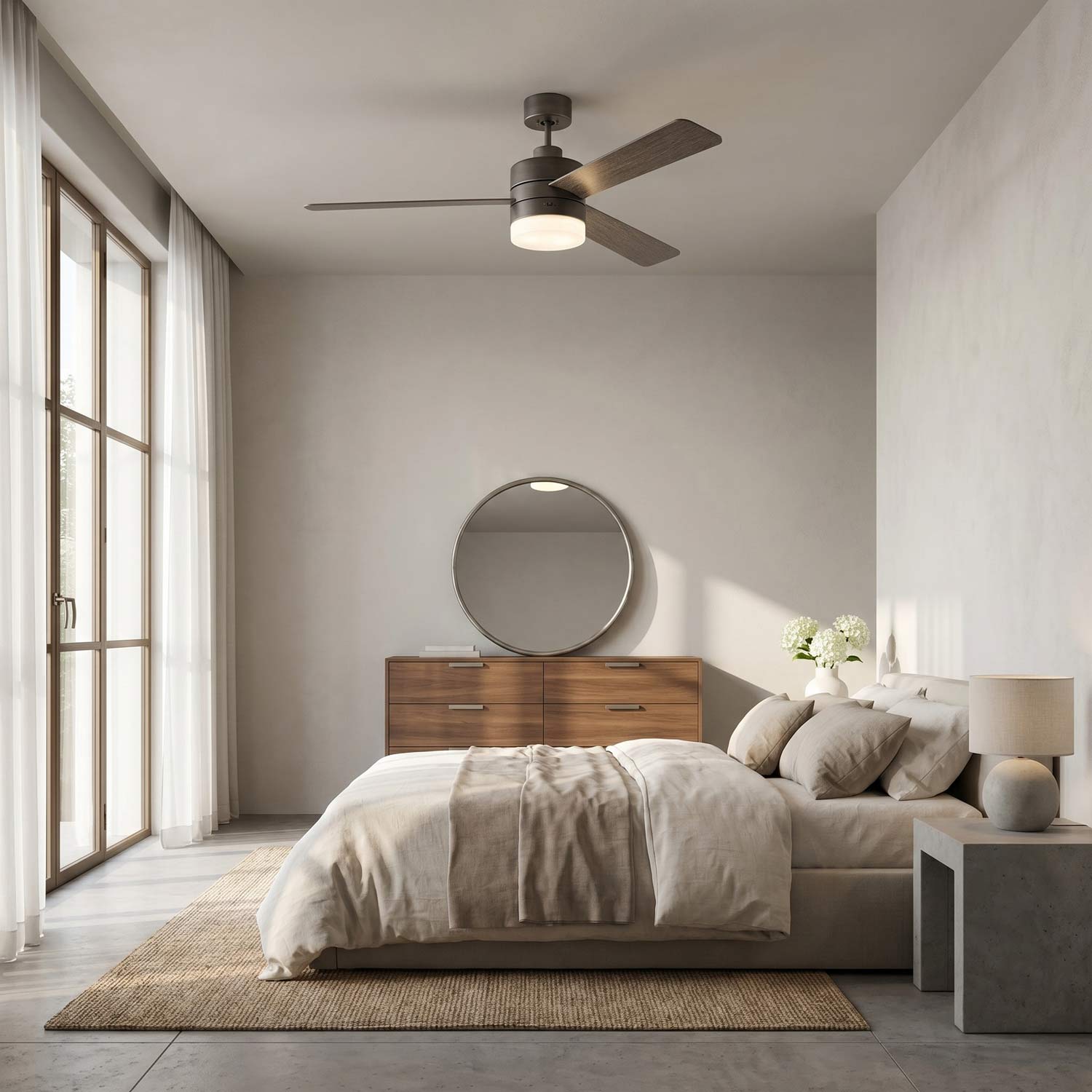Era LED Ceiling Fan in bedroom.