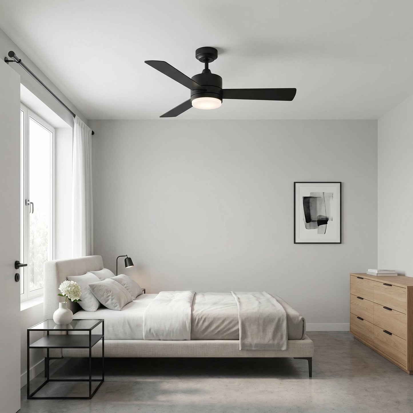 Era LED Ceiling Fan in bedroom.