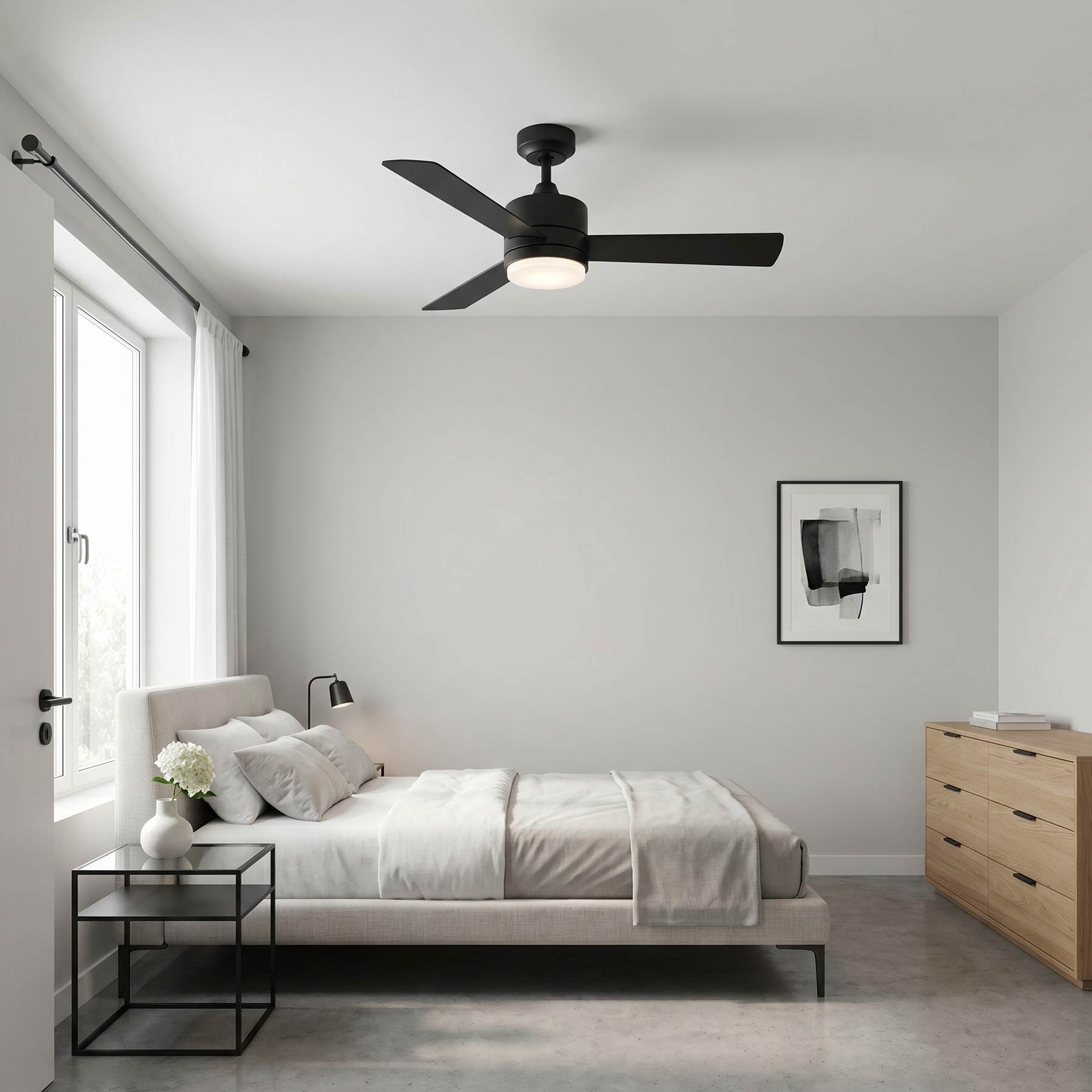 Era LED Ceiling Fan in bedroom.