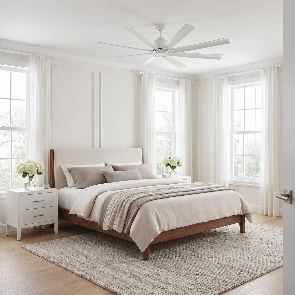 Flera Smart LED Ceiling Fan in bedroom.