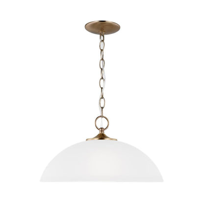 Geary Single Pendant Light in Satin Brass.