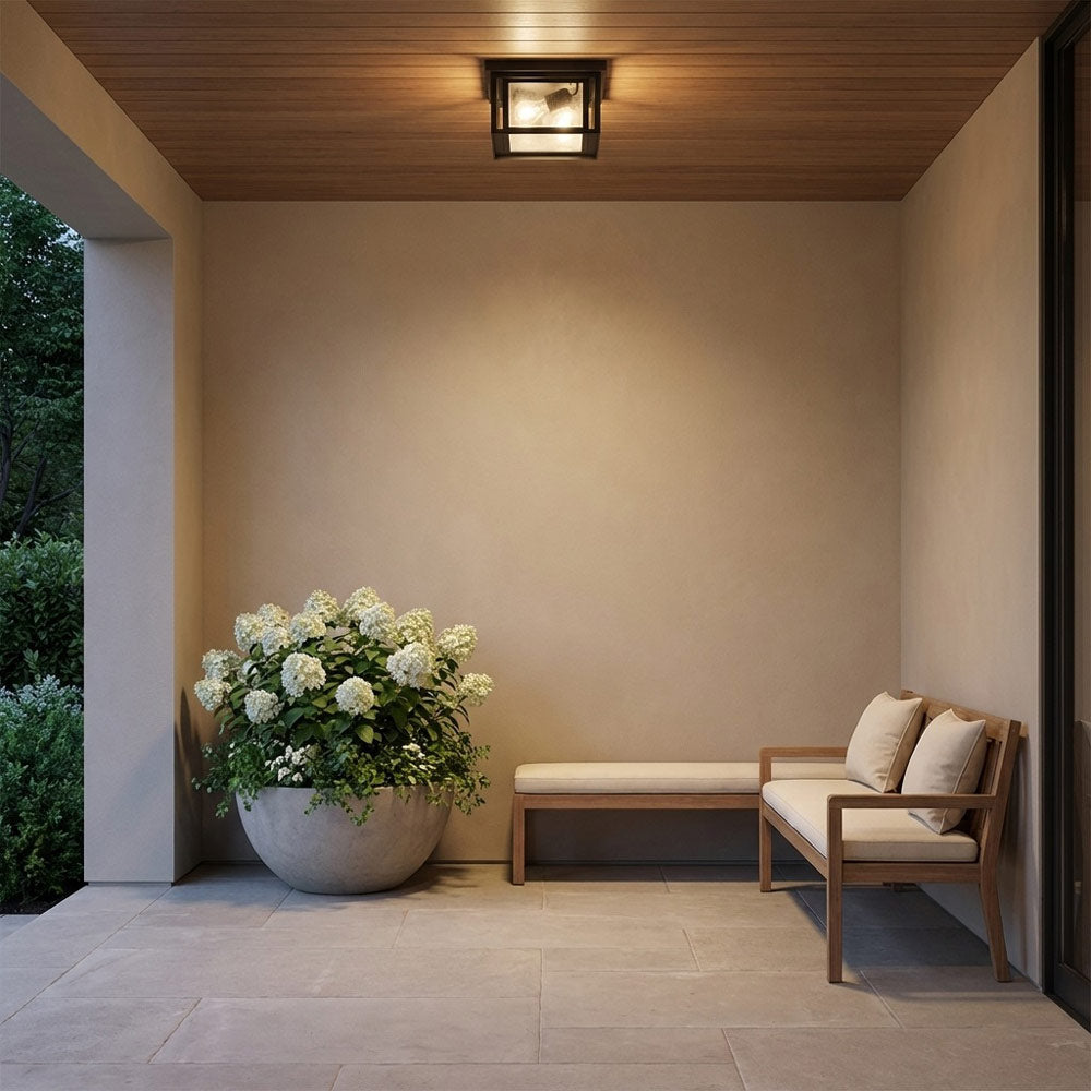 Hunnington Outdoor Flush Mount Ceiling Light in Outside Area.