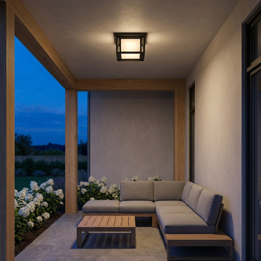 Hunnington Outdoor Flush Mount Ceiling Light in Outside Area.