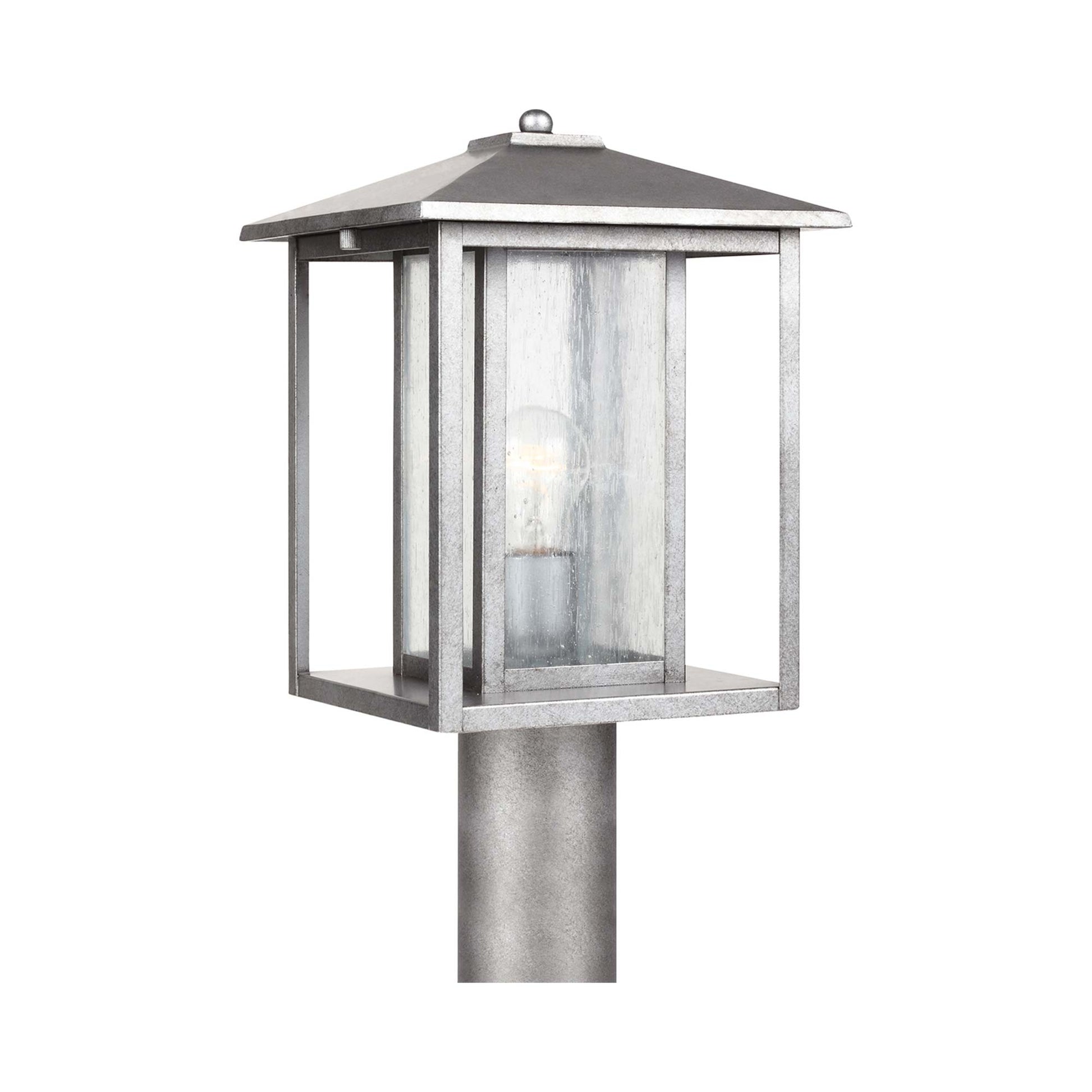 Hunnington Outdoor Post Light in Weathered Pewter (Clear Seeded).