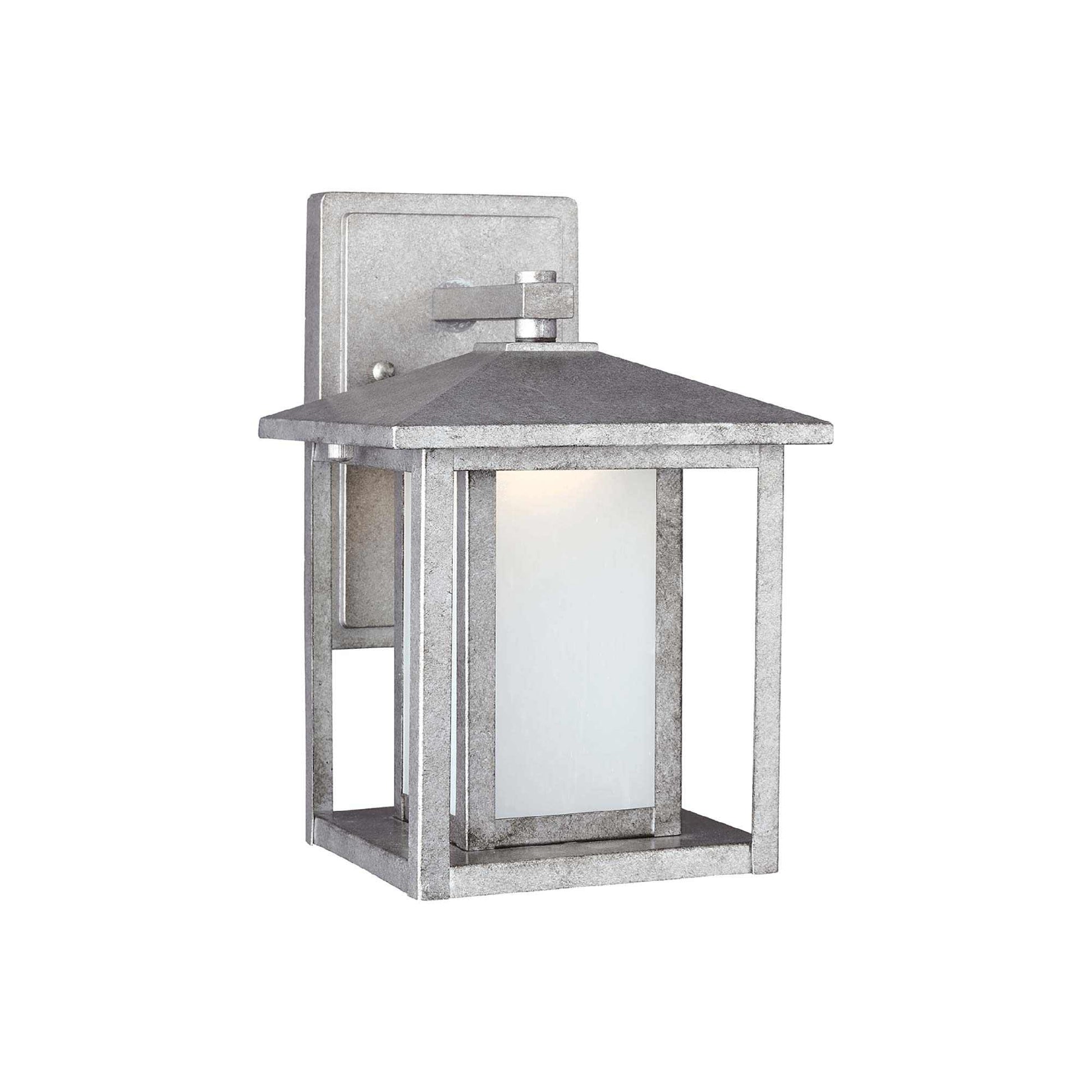 Hunnington Outdoor Wall Light in Weathered Pewter/Etched Seeded (11-Inch).