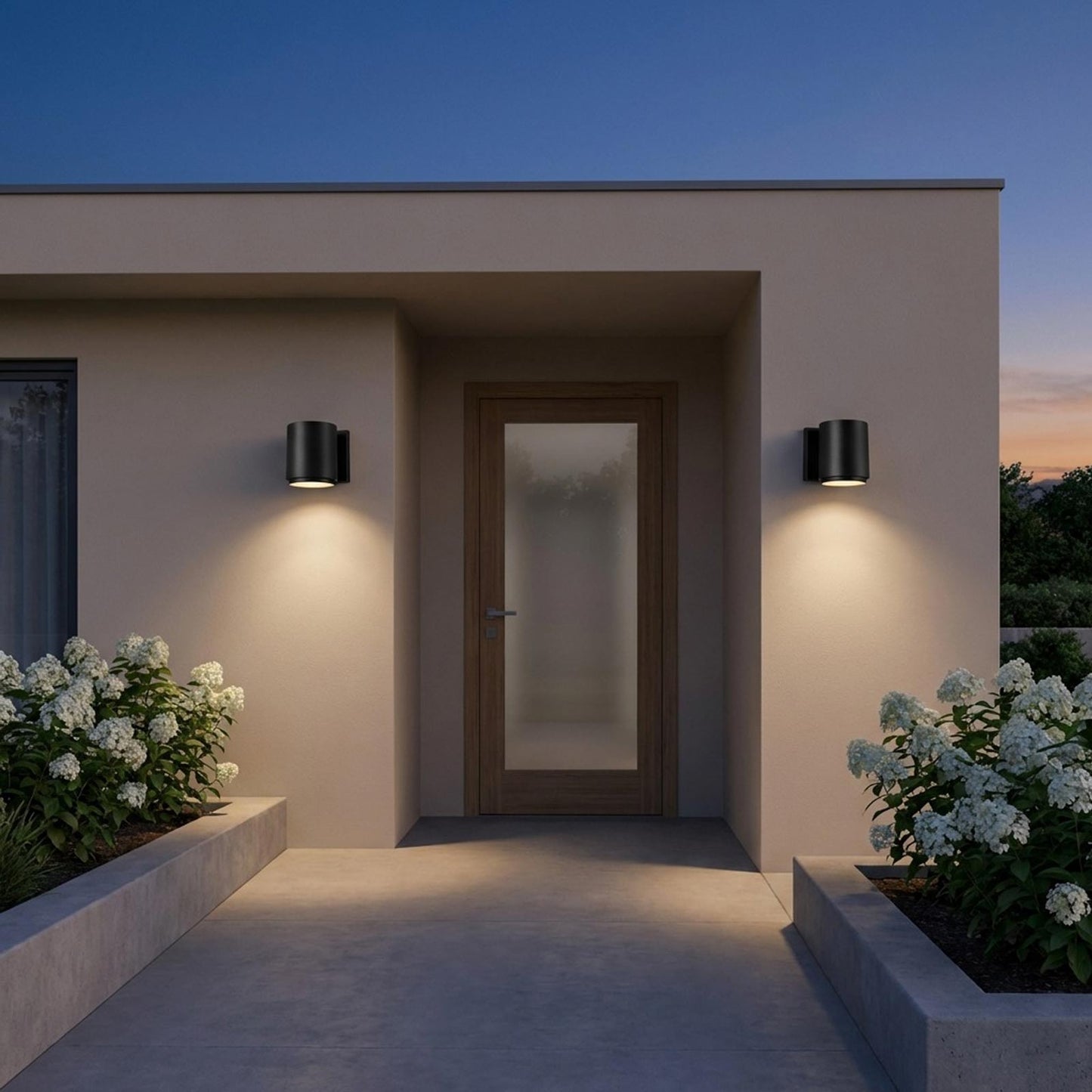 Huntwick Round Outdoor LED Wall Light in Outside Area.