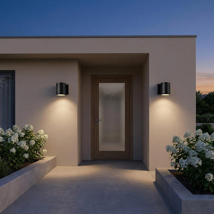 Huntwick Round Outdoor LED Wall Light in Outside Area.