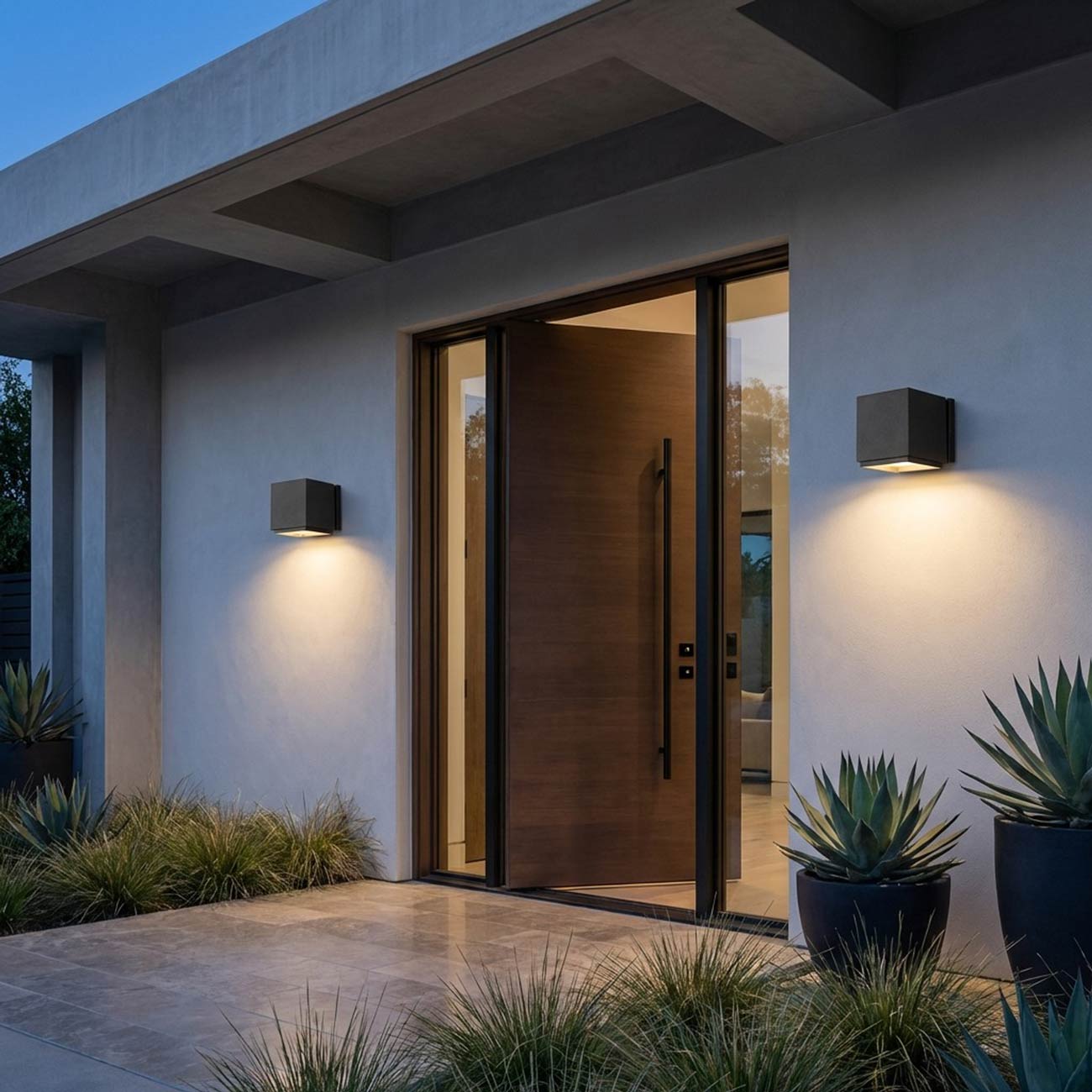 Huntwick Square Outdoor LED Wall Light in Outside Area.