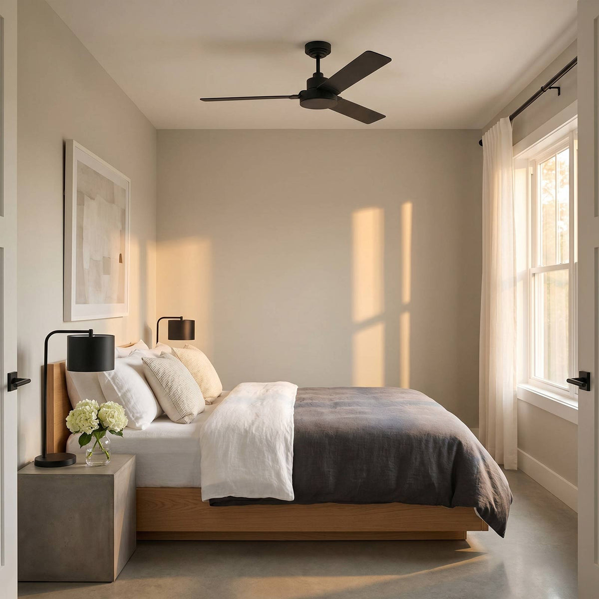 Jovie Outdoor Ceiling Fan in bedroom.