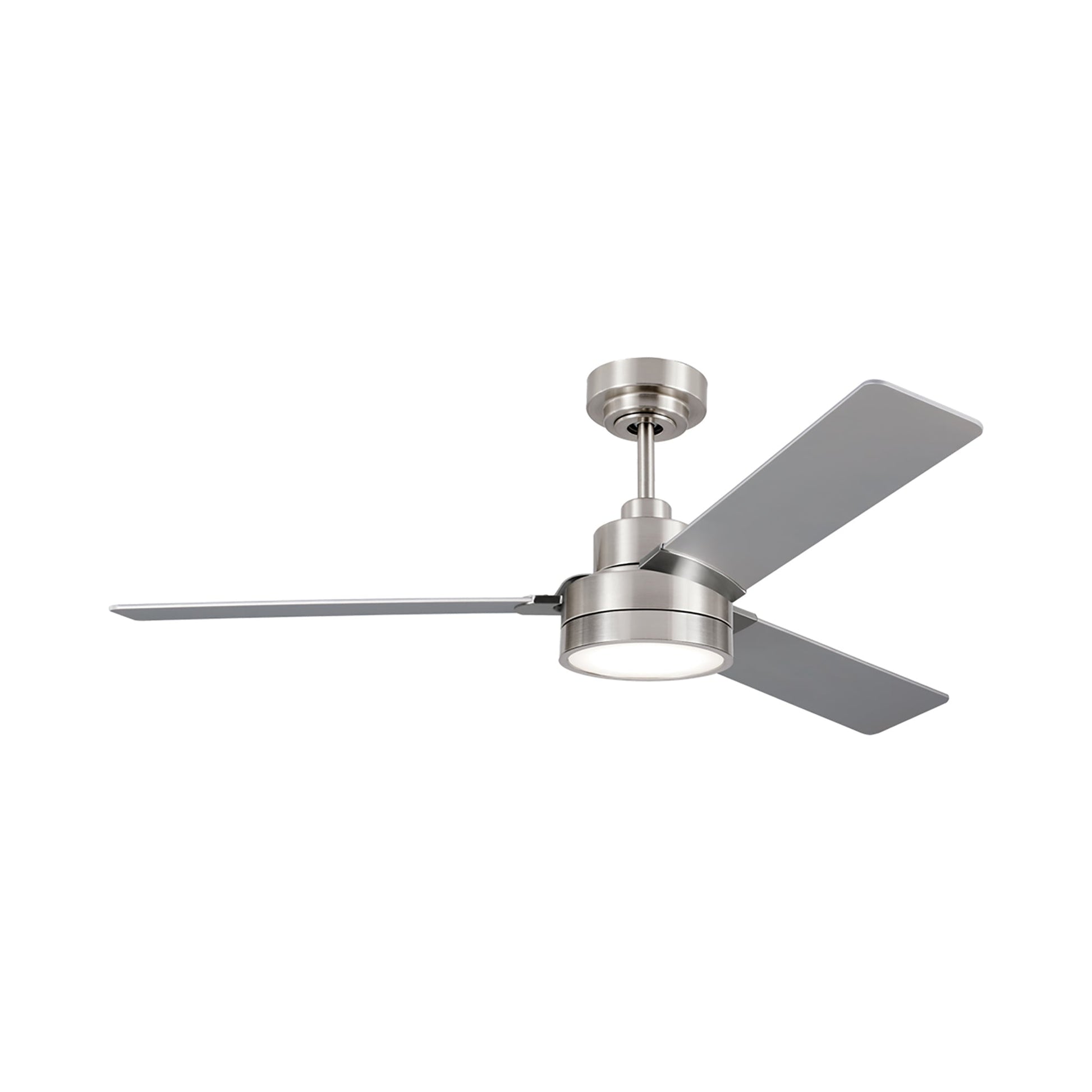 Jovie Outdoor LED Ceiling Fan in Brushed Steel/Silver/American Walnut (52-Inch).