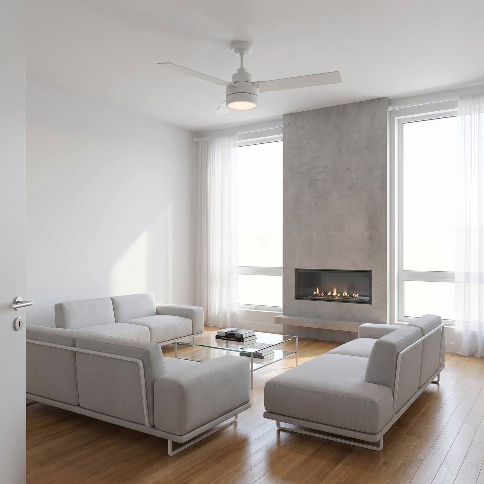 Jovie Outdoor LED Ceiling Fan in living room.