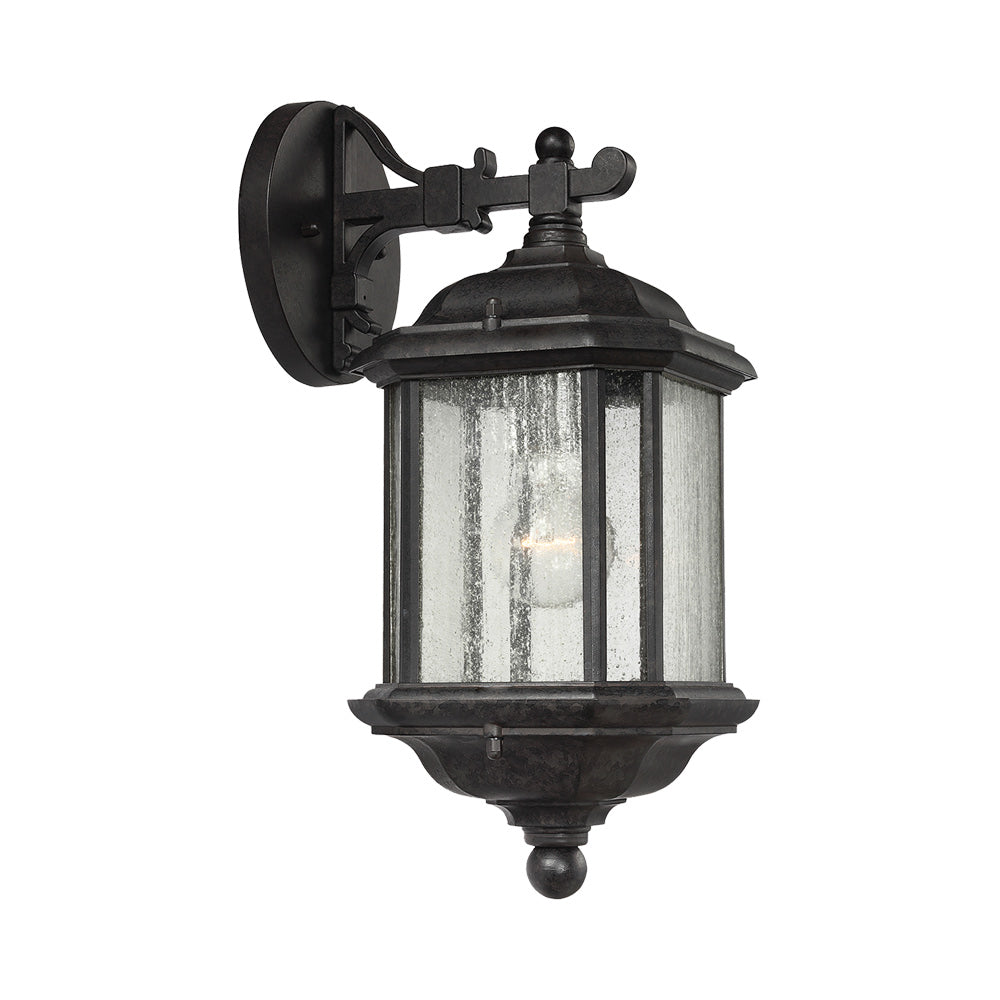 Kent Outdoor Wall Light in Oxford Bronze/Clear Seeded (Downlight).