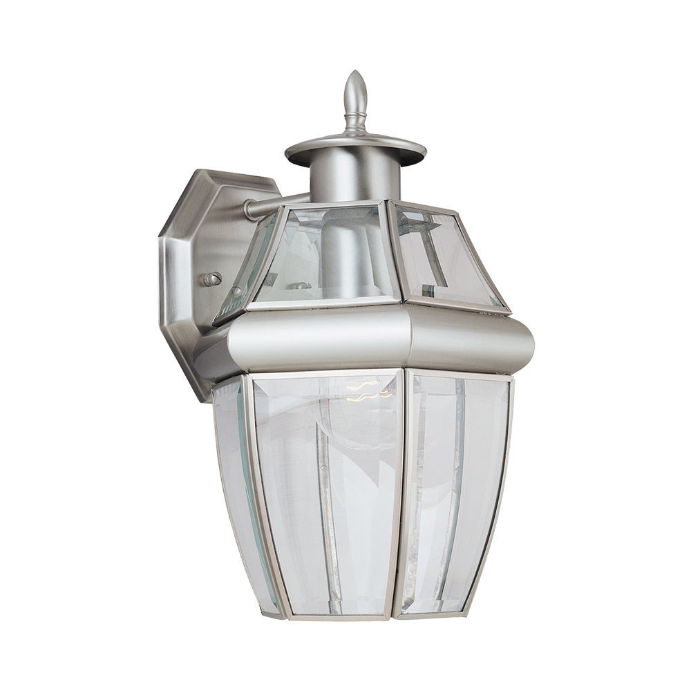 Lancaster Outdoor Lantern Wall Light in Antique Brushed Nickel.