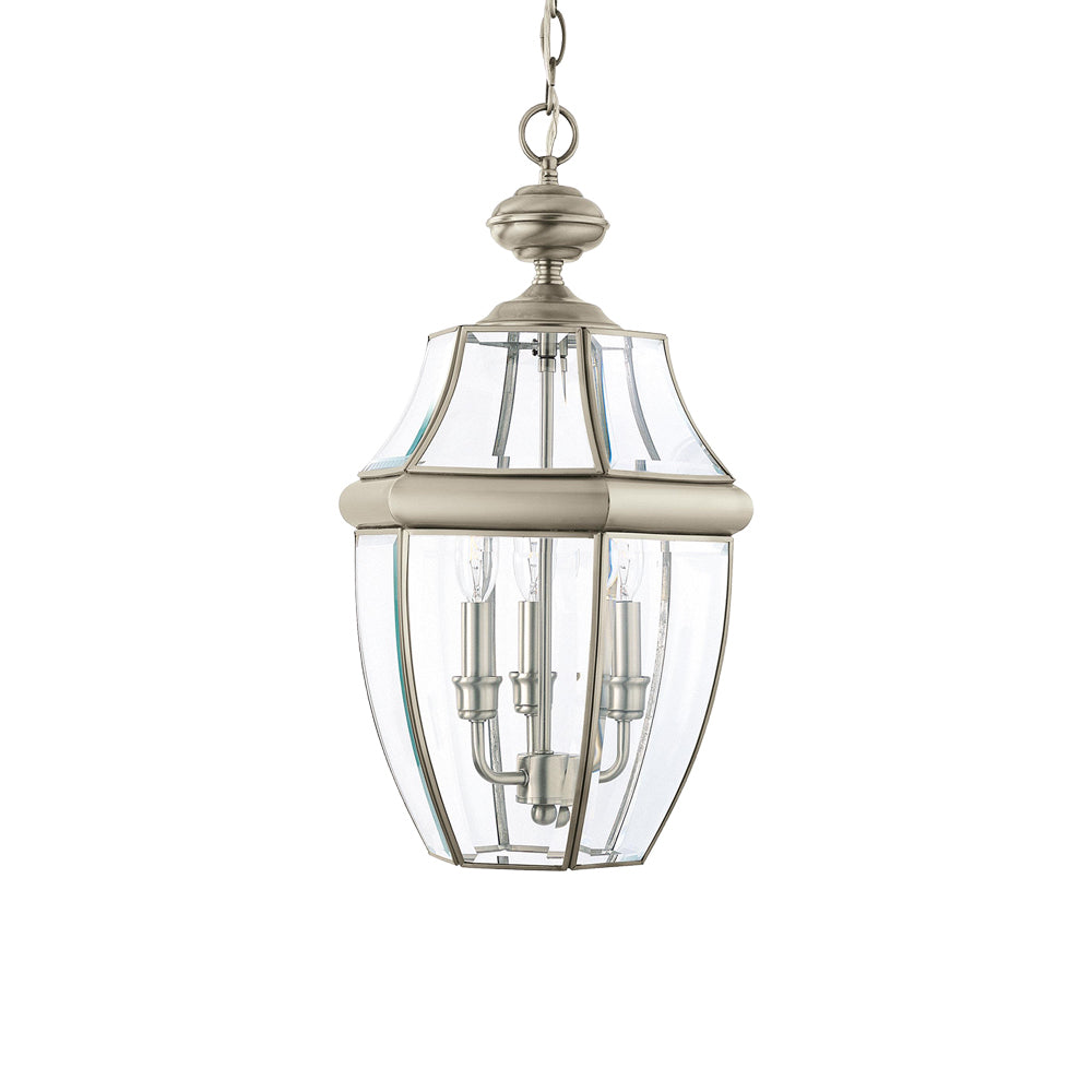 Lancaster Outdoor Pendant Light in Antique Brushed Nickel.