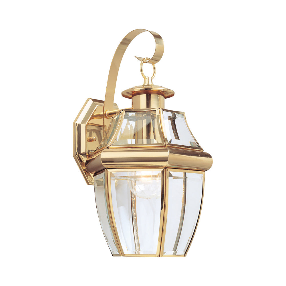 Lancaster Outdoor Wall Light in Polished Brass (14-Inch).
