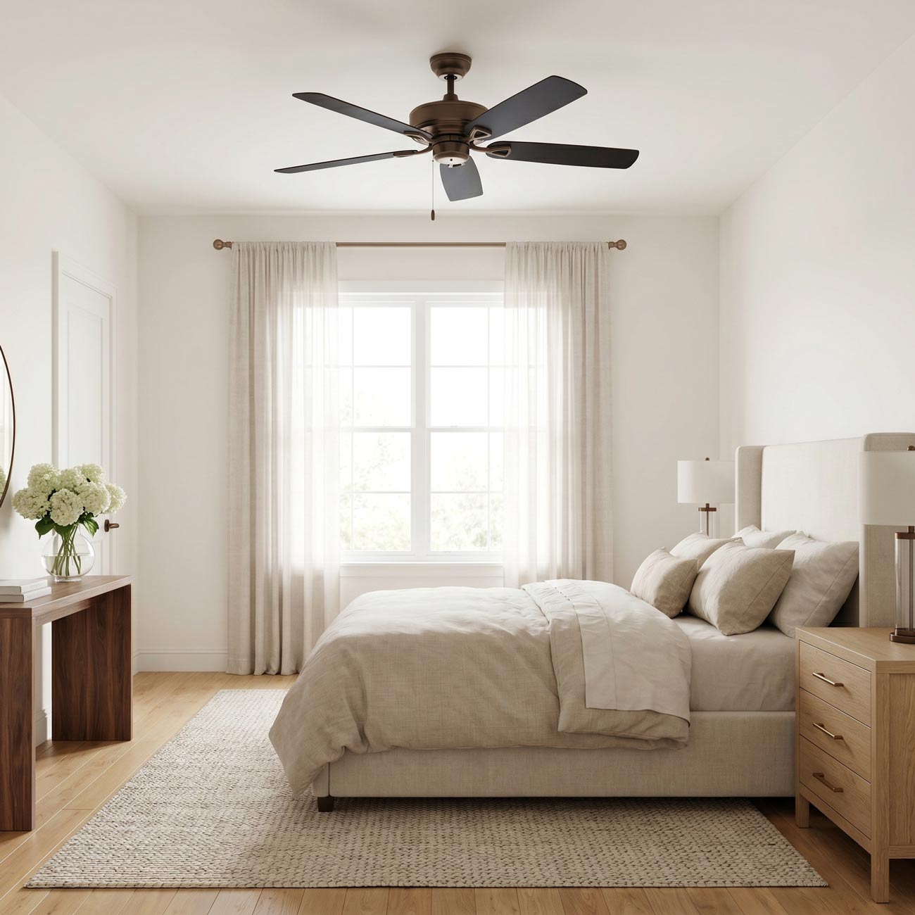 Linden Ceiling Fan in bedroom.