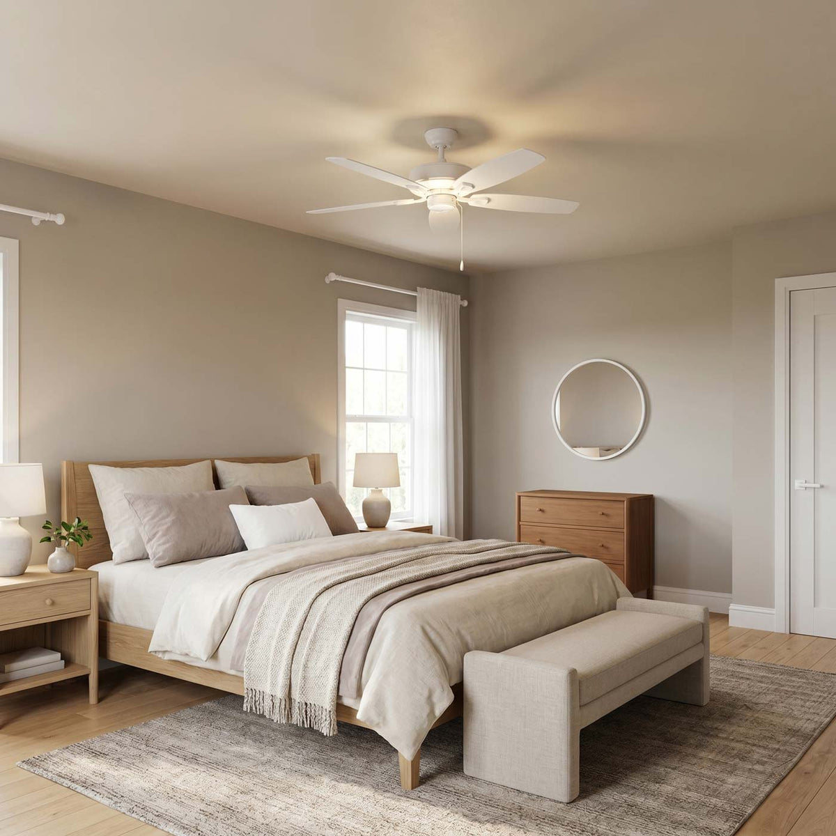 Linden Ceiling Fan in bedroom.