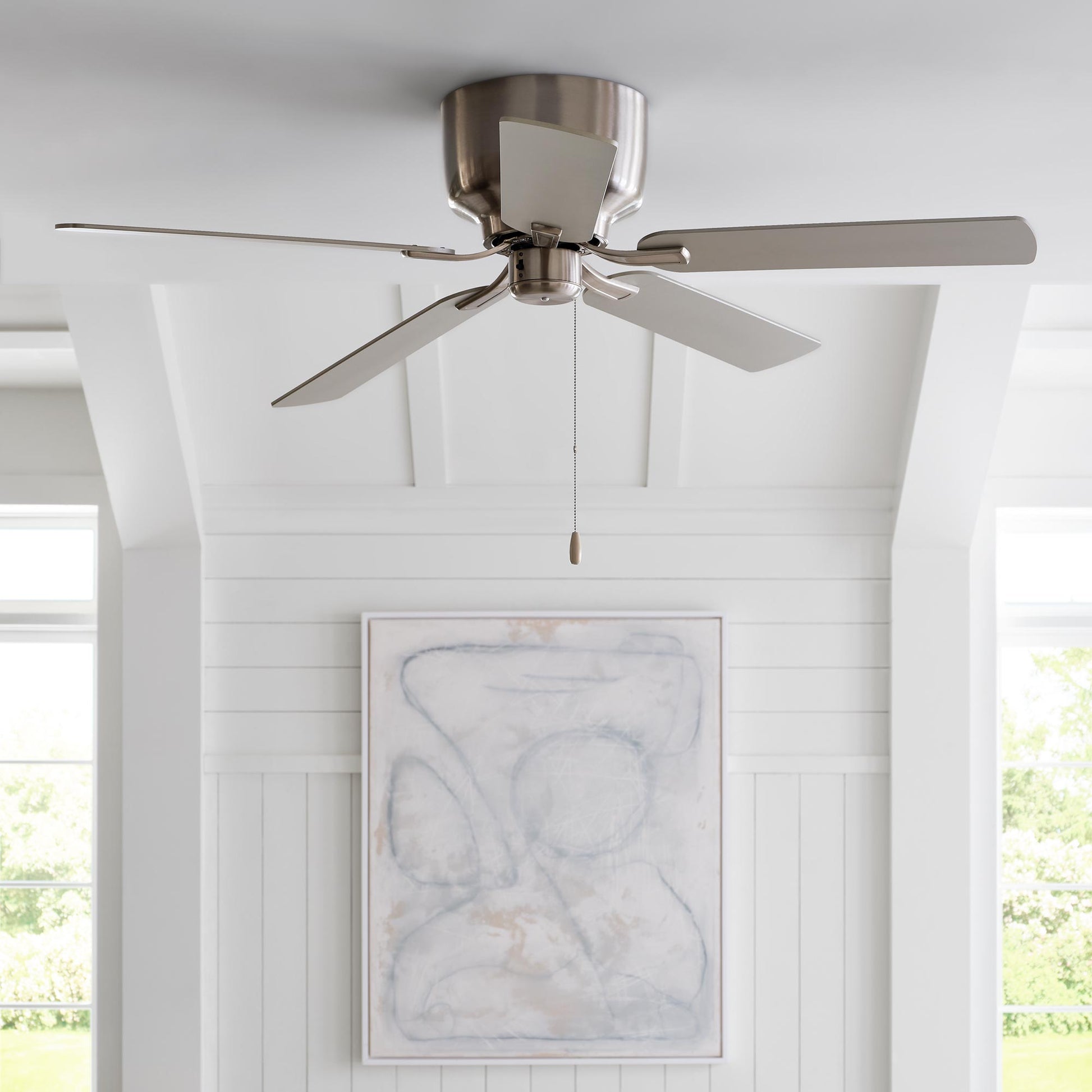 Linden Hugger Ceiling Fan in living room.