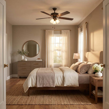 Linden LED 3 Ceiling Fan in bedroom.